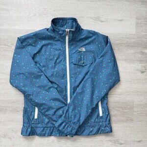 The North Face Rain Jacket Women's Large Blue Polka Dot Windbreaker Lightweight